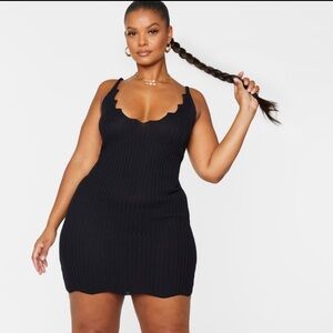 Plus Black Knit Scallop Edge Detail Bodycon Dress